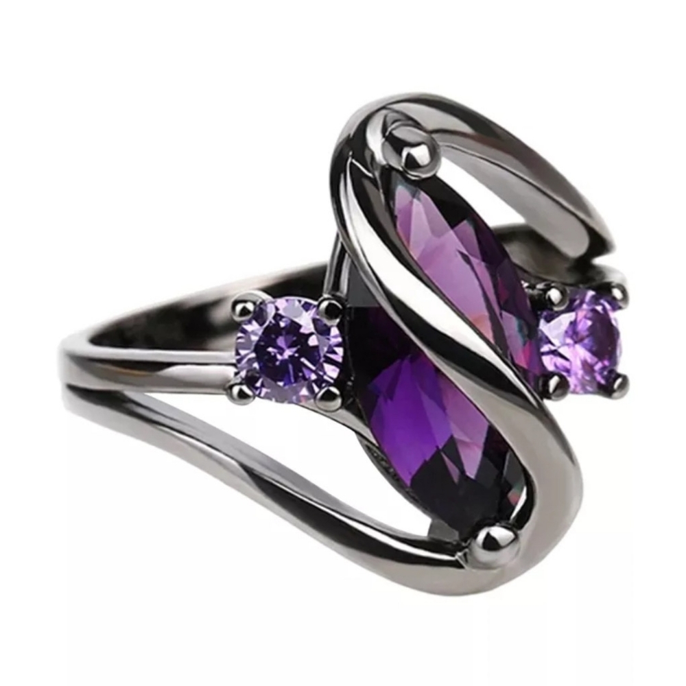 🎀18k Black Gold Amethyst Ring - Picture 2 of 12